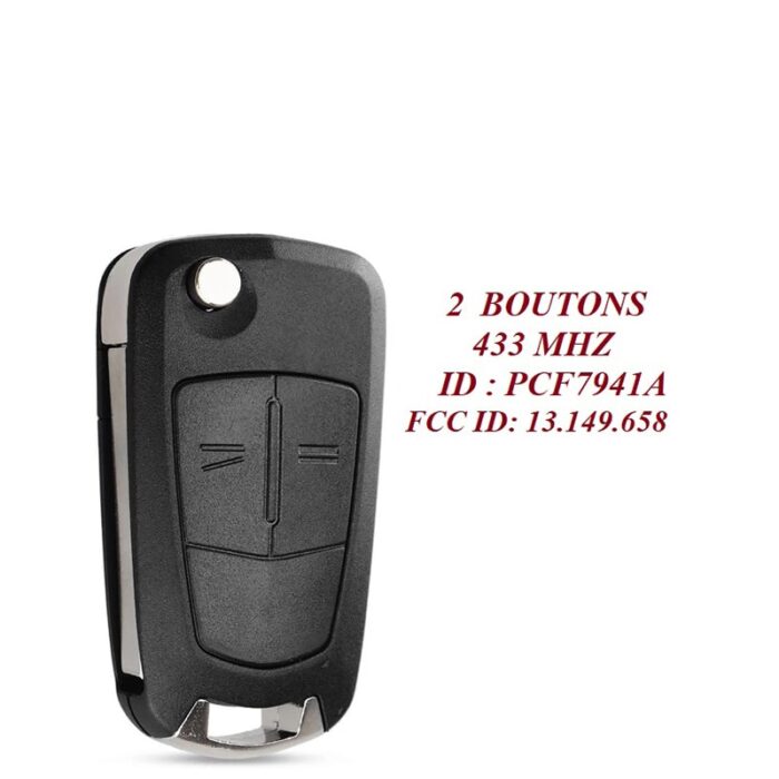 Télécommande universelle 2 Boutons Pour OPEL  ASTRA & ZAFIRA, 433 Mhz, transpondeur PCF7941A - carmatech
