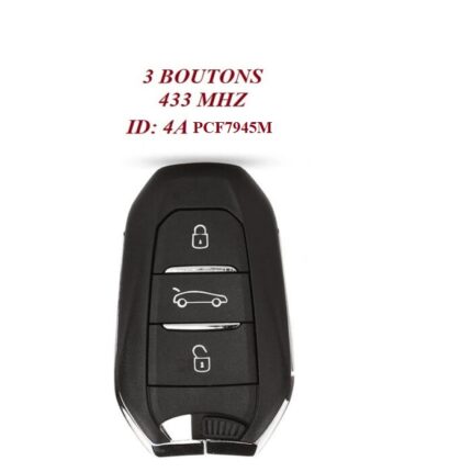 Télécommande Universelle 3 Boutons Pour PEUGEOT 308 408 508 5008 , 433MHZ , transpondeur 4A  PCF7945M  / HU83 - carmatech