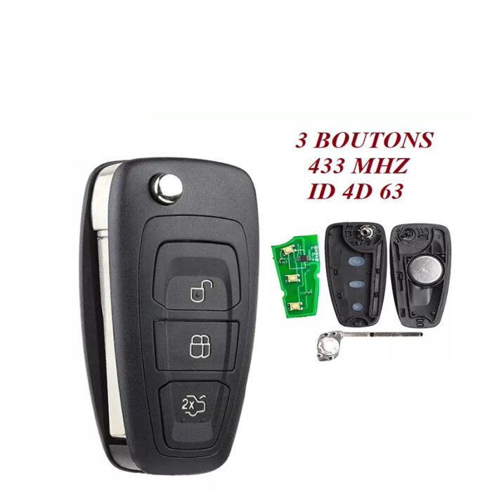 Télécommande universelle 3 Boutons pour Ford Focus 2006 , 433Mhz , transpondeur ( 4D63+ ) il est possible de changer a ( 4D83+) - carmatech