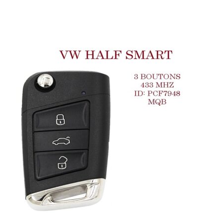 Télécommande Universelle HALF Smart 3 Boutons pour VOLKSWAGEN :SEAT, GOLF 7 ,MK7, TOURAN, POLO, TIGUAN SANS LAME - carmatech