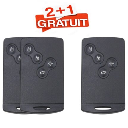 PACK 2+1 GRATUIT DE Carte Télécommande universelle 4 Boutons Pour CLIO 4 , Captur 2016 , 433Mhz, transpondeur AES - carmatech