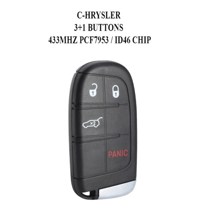 Télécommande à3 boutons + 1 boutons  , 433 Mhz , Transpondeur PCF7953/ ID46 , Pour C-HRYSLER - carmatech