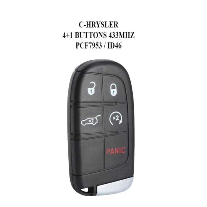 Télécommande à 4 boutons+ 1 boutons  , 433 Mhz , Transpondeur PCF7953 / ID46 , Pour C-HRYSLER - carmatech