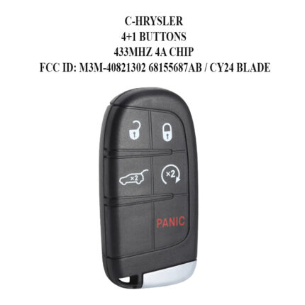 Télécommande à 4 boutons + 1 boutons  , 433 Mhz , Transpondeur PCF7938x / ID4A , Pour C-HRYSLER - carmatech