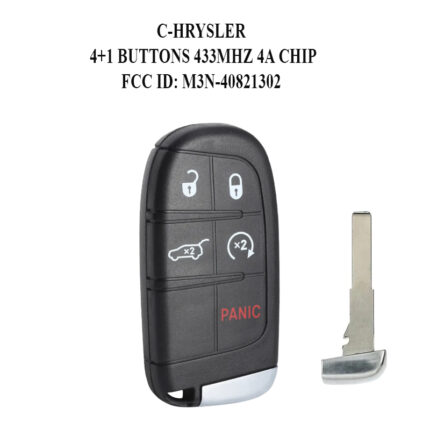 Télécommande à 4 boutons + 1 boutons  , 433 Mhz , Transpondeur PCF7938x / ID4A , Pour C-HRYSLER - carmatech